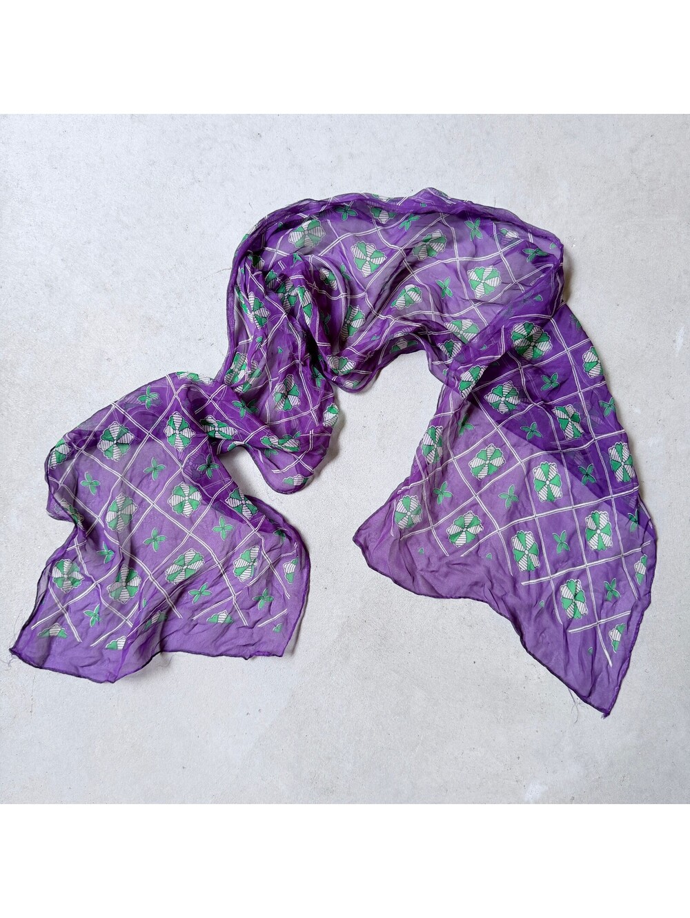 Vintage Purple and Green Sheer Floral Scarf